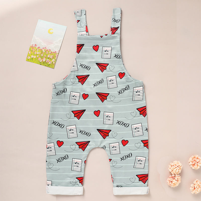 Baby Boy Girl's Casual Heart & Paper Plane Print Overalls, Adjustable Strap Romper For Spring Fall